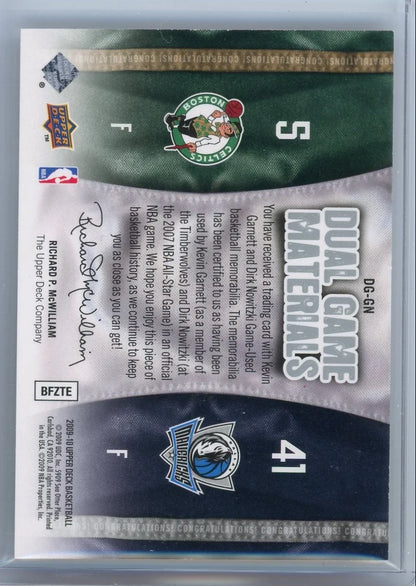 Kevin Garnett & Dirk Nowitzki 2009 Upper Deck Dual Game Materials