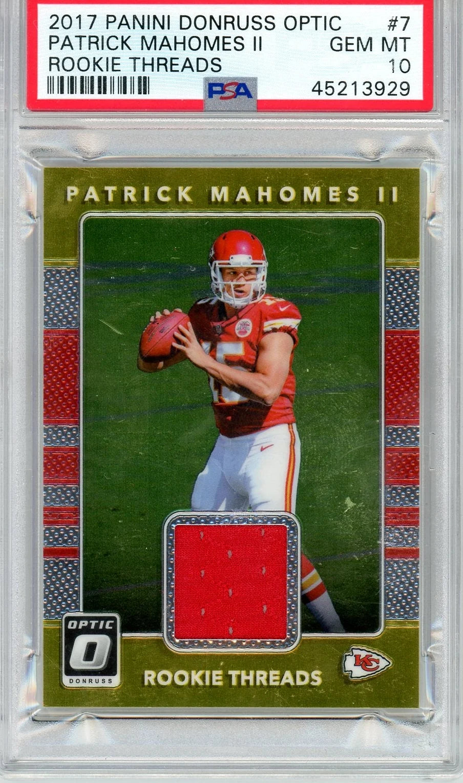 Patrick Mahomes 2017 Panini Donruss Optic Rookie Threads PSA 10
