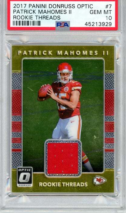 Patrick Mahomes 2017 Panini Donruss Optic Rookie Threads PSA 10