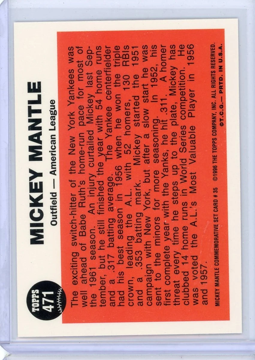 Mickey Mantle 1996 Topps '62 Sporting News Reprint