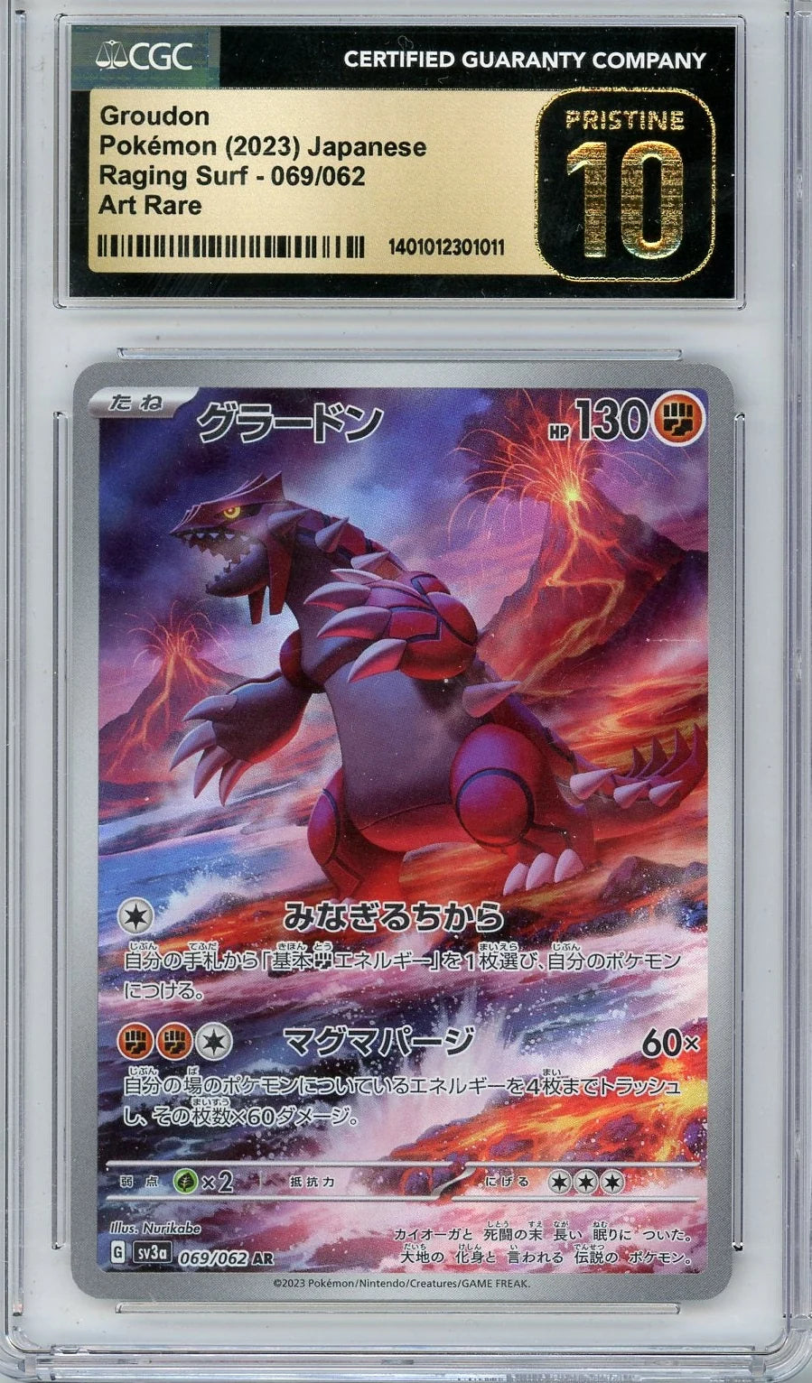 Groudon 2023 Pokémon Raging Surf Art Rare #069/062 CGC Pristine 10