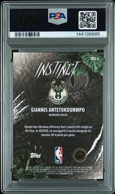 Giannis Antetokounmpo 2025 Topps Chrome Instinct Red Geometric #'d 1/5 PSA 9