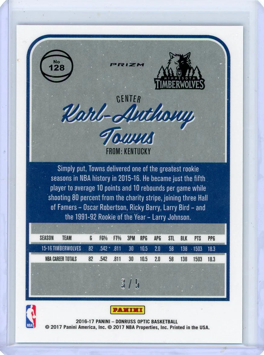 Karl-Anthony Towns 2016-17 Panini Donruss Optic Green #'d 3/5