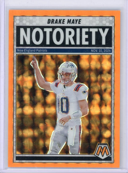 Drake Maye 2025 Panini Mosaic Notoriety Orange Prizm