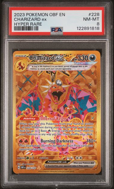 Charizard ex Pokémon Obsidian Flames Gold Hyper Rare #228/197 PSA 8