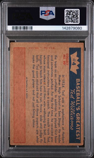 1959 Fleer Ted Williams #4 1934 - TED LEARNS THE FINE POINTS PSA 5