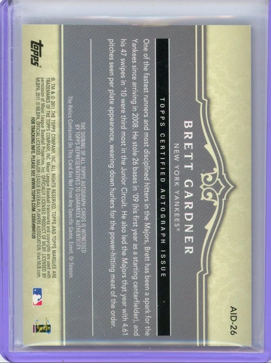 Brett Gardner 2011 Topps Marquee Acclaimed Impressions dual relic autograph #'d 21/70