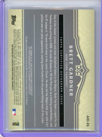 Brett Gardner 2011 Topps Marquee Acclaimed Impressions dual relic autograph #'d 21/70