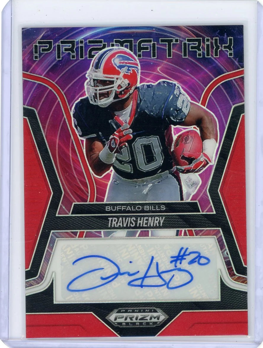 Travis Henry 2025 Panini Prizm Black Prizmatrix Auto Red Prizm #'d 58/99