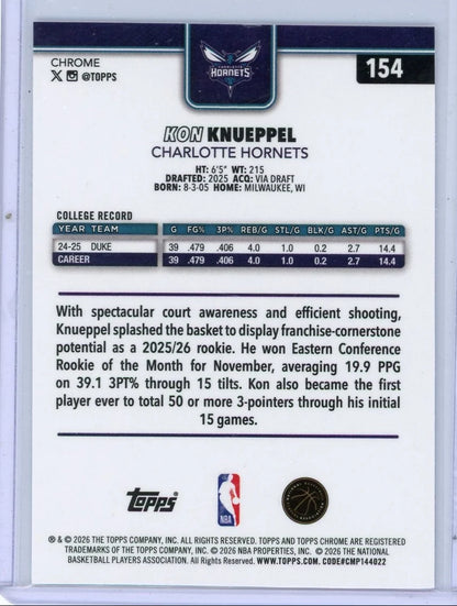 Kon Knueppel 2025-26 Topps Chrome Update rookie card