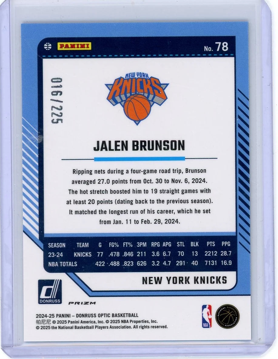 Jalen Brunson 2024-25 Panini Donruss Optic Aqua #'d 016/225