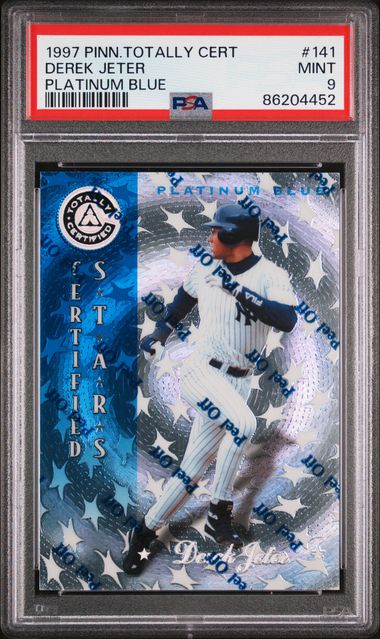 Derek Jeter 1997 Pinnacle Totally Certified Platinum Blue w/ Peel #'d 0196/1999 PSA 9