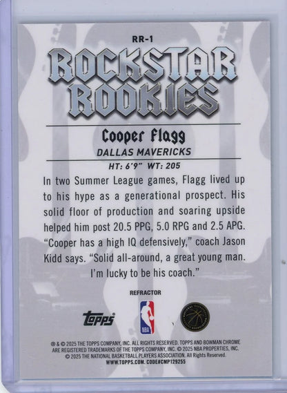 Cooper Flagg 2025 Bowman Chrome Rockstar Rookies Refractor