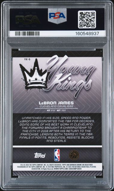 LeBron James 2025 Bowman Basketball Young Kings Gold Geometric #'d 02/50 PSA 8