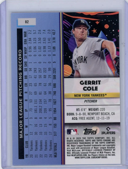 Gerrit Cole Topps Cosmic Chrome 2025 Red Flare Refractor #'d 1/5