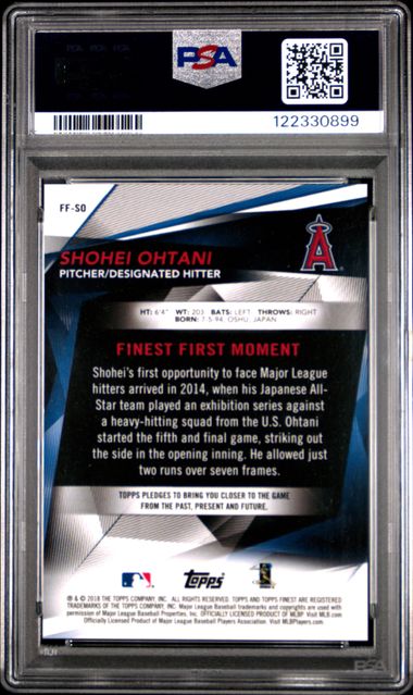 Shohei Ohtani 2018 Topps Finest "Finest Firsts" Rookie Card #FF-SO PSA 10