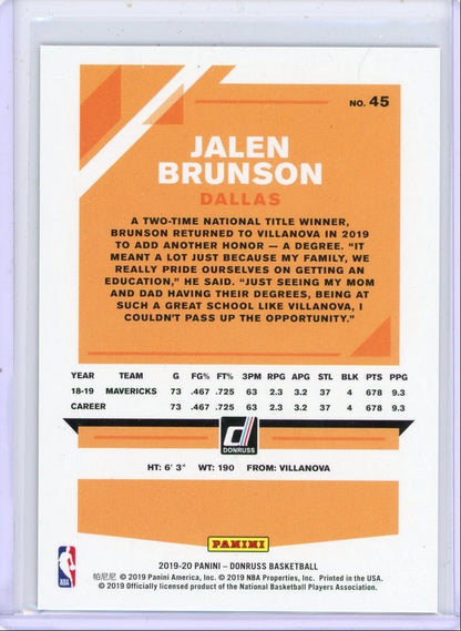 Jalen Brunson 2019-20 Panini Donruss red #'d 20/99