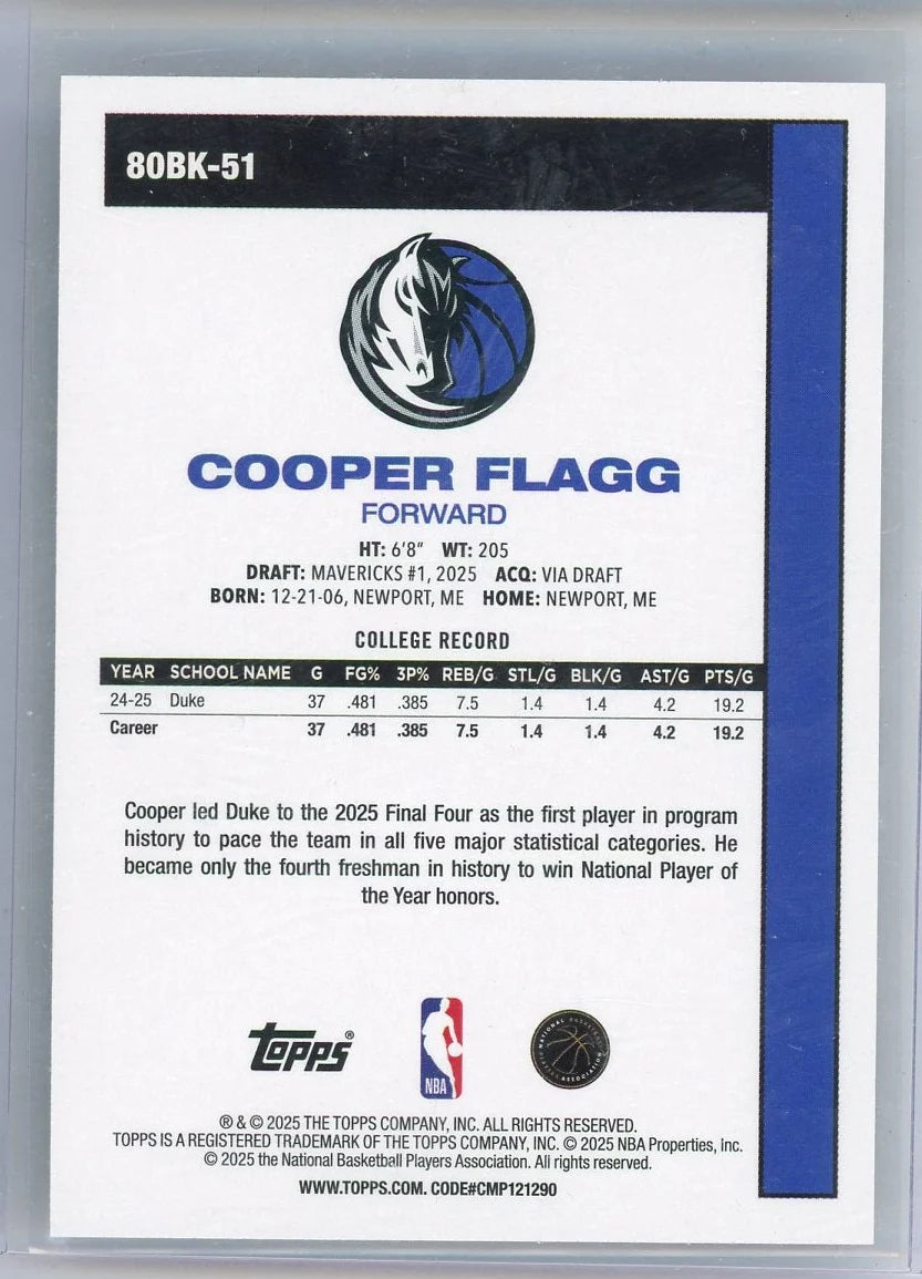 Cooper Flagg 2025-26 Topps 45h Anniversary foil rookie card