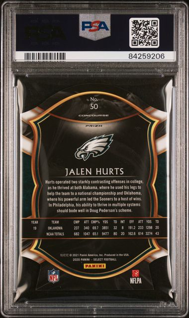 Jalen Hurts Panini Select Die-Cut Red Prizm #50 PSA 10