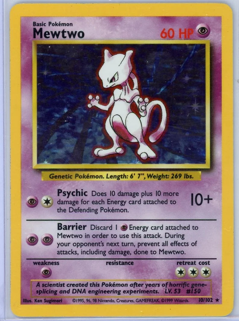 Mewtwo 1999 Pokémon Base Set Holo #10/102 MP