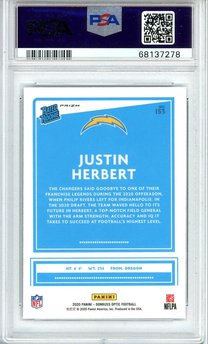 Justin Herbert 2020 Panini Donruss Optic blue scope prizm rookie card PSA 10
