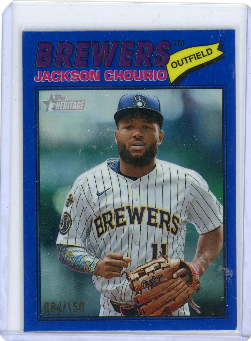 Jackson Chourio 2026 Topps Heritage Blue Chrome Refractor #'d 084/150