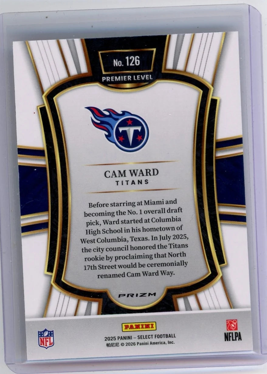 Cam Ward 2025 Panini Select Premier Level Black and Red Prizm Shock RC