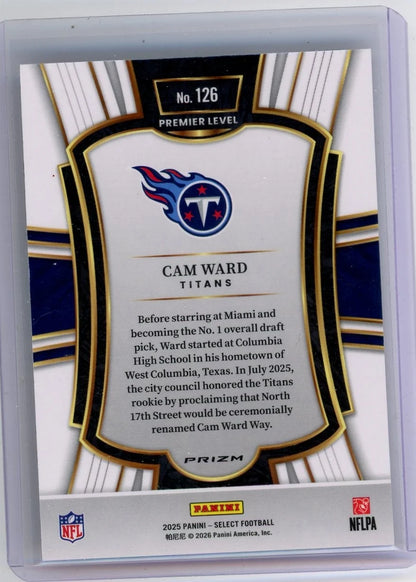 Cam Ward 2025 Panini Select Premier Level Black and Red Prizm Shock RC