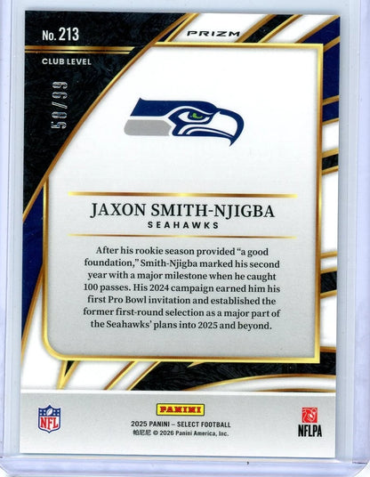 Jaxon Smith-Njigba 2025 Panini Select Club Level Blue Prizm #'d 58/99