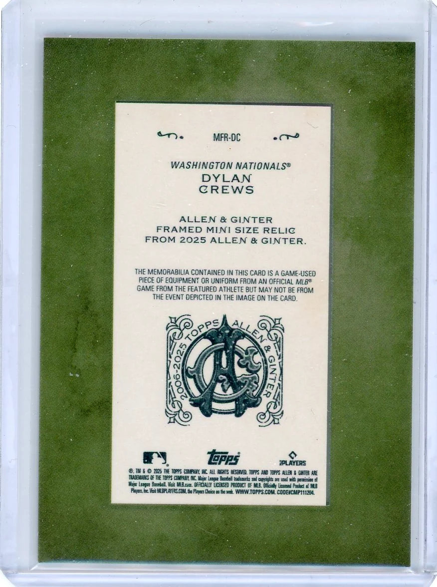 Dylan Crews 2025 Topps Allen & Ginter Framed Game-Used Jersey Mini