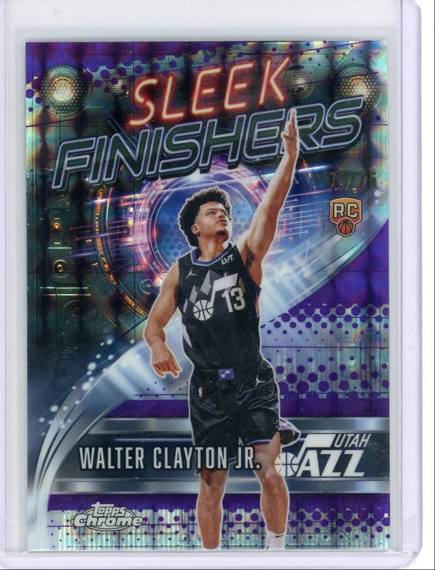 Walter Clayton Jr. 2025 Topps Chrome Basketball Sleek Finishers Purple Geo Refractor RC #'d 73/75