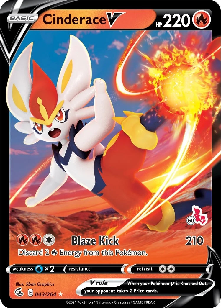 Cinderace V - 043/264 (#60 Cinderace Stamped) (043/264) (Battle Academy 2022) (BA22)