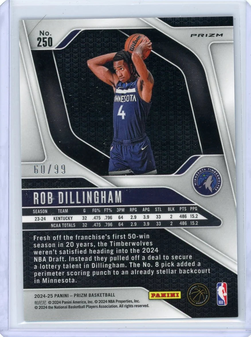 Rob Dillingham 2024-25 Panini Prizm Blue Pulsar Prizm RC #'d 60/99