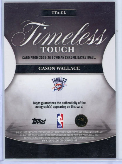 Cason Wallace 2025-26 Bowman Basketball Timeless Touch Autograph
