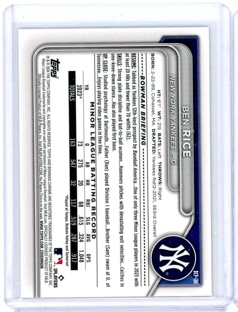 Ben Rice 2024 Bowman Chrome Pink Mojo Refractor /199