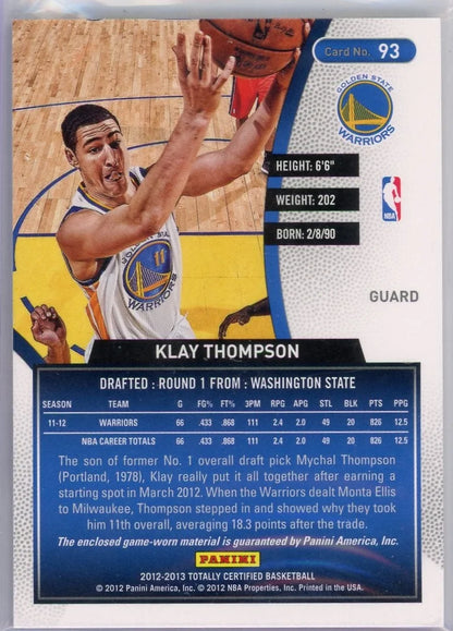 Klay Thompson 2012-13 Panini Totally Certified game-used relic blue #'d 40/99