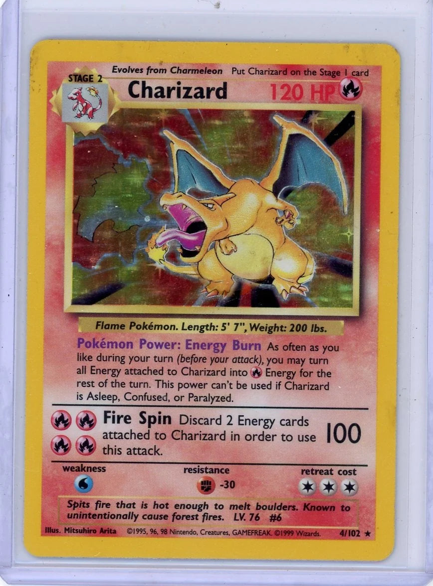 Charizard 1999 Pokemon Base Set holo #4/102 MP/HP
