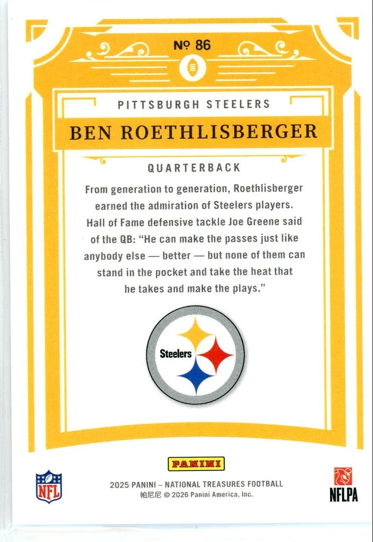 Ben Roethlisberger 2025 Panini National Treasures #'d 67/99