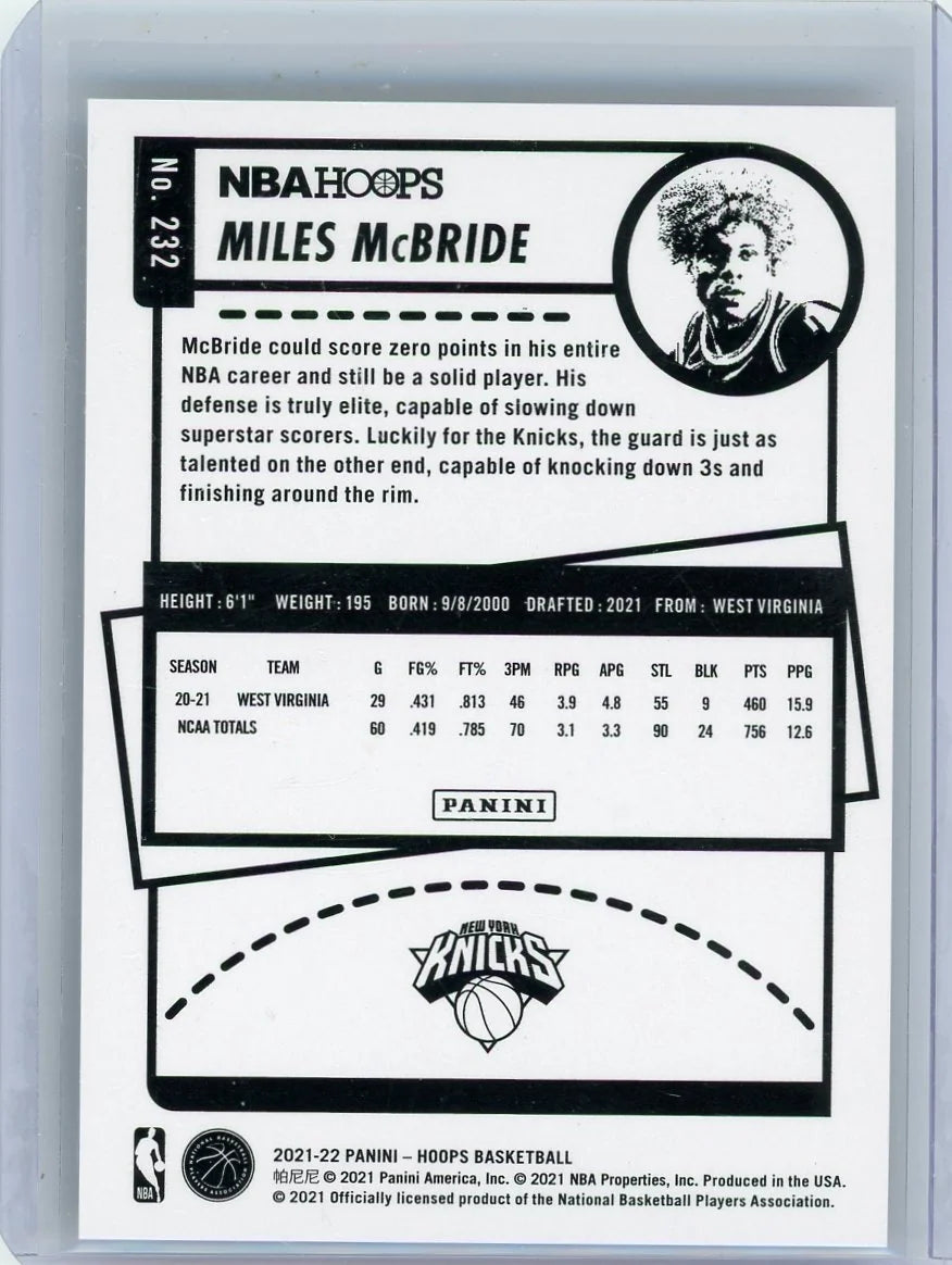 Miles McBride 2021-22 Panini NBA Hoops Artist Proof #'d 14/25