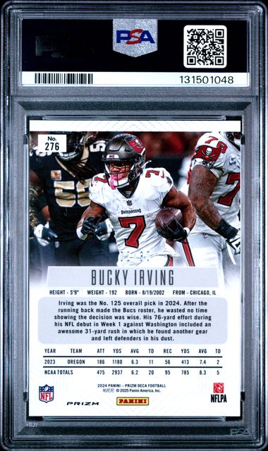 Bucky Irving 2024 Panini Prizm Deca Rookie Card Mojo #'d 02/30 PSA 10
