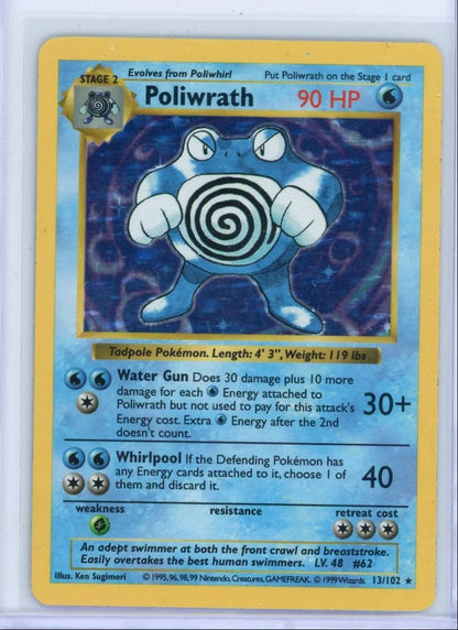 Poliwrath 1999 Pokemon Base Set Shadowless holo #13/102 MP