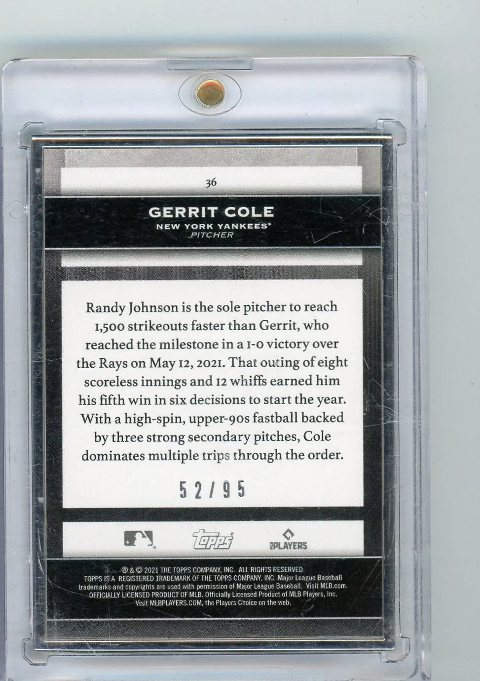 Gerrit Cole 2021 Topps Transcendent silver frame #'d 52/95
