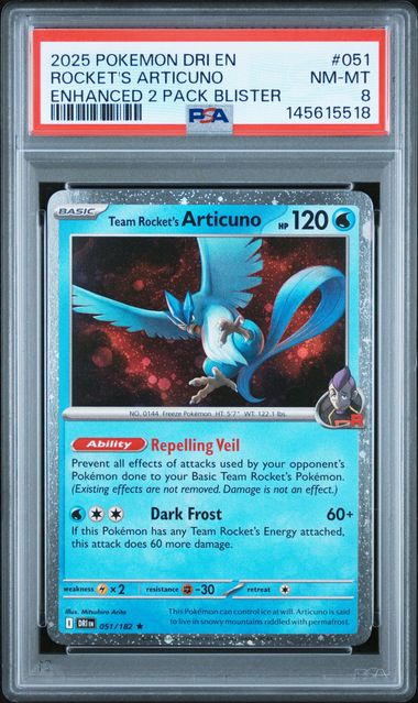 Rocket's Articuno 2025 Pokemon Destined Rivals Enhanced 2-pack Blister Promo #051/182 PSA 8