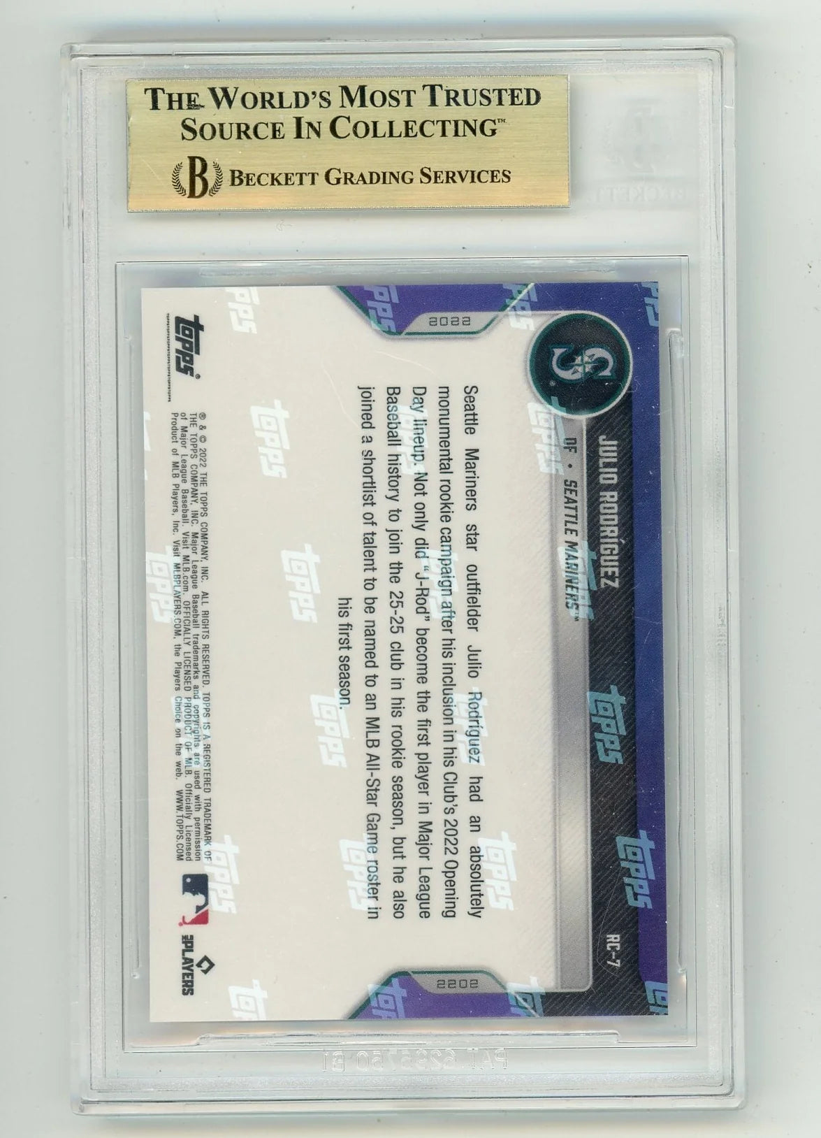 Julio Rodriguez 2022 Topps NOW Rookie Cup RC BGS 10