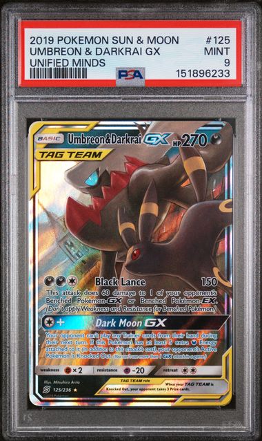 Umbreon & Darkrai GX Pokémon Unified Minds #125/236 PSA 9