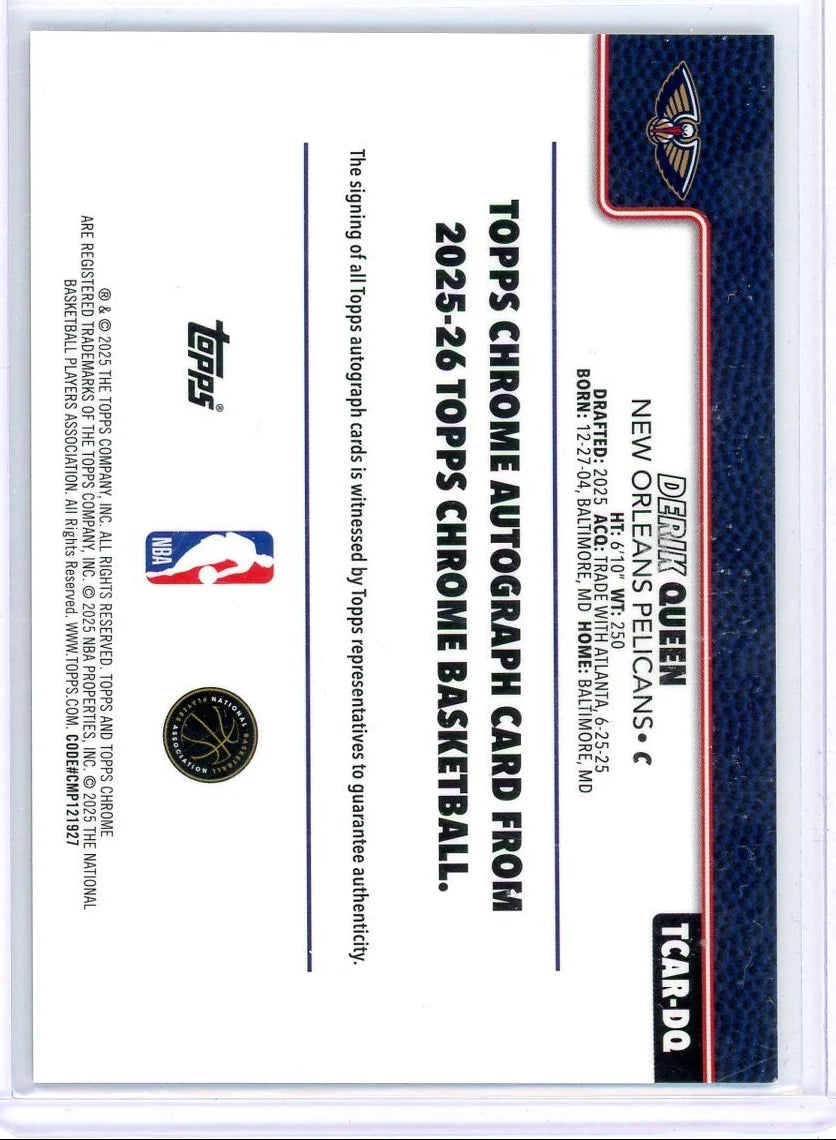 Derik Queen 2025 Topps Chrome Auto RC
