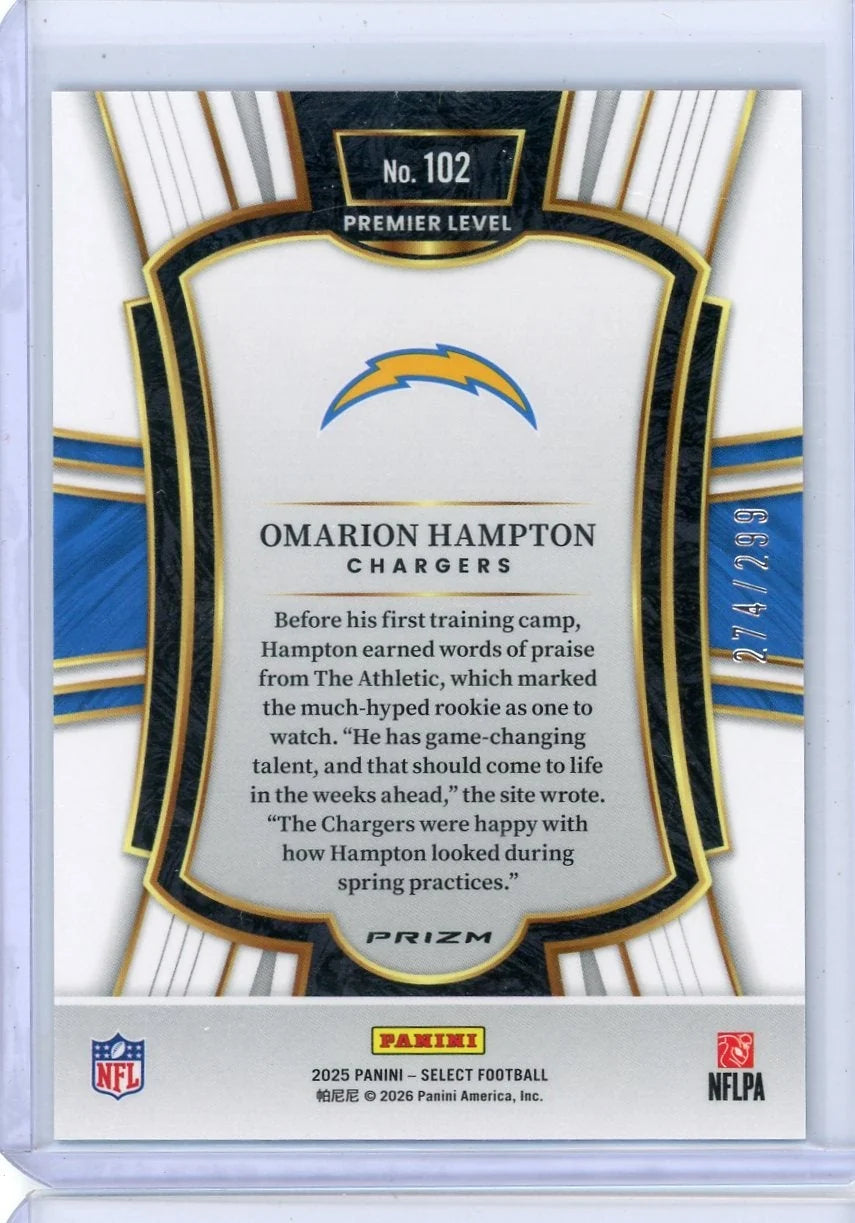 Omarion Hampton 2025 Panini Select Tri-Color prizm rc #'d 274/299