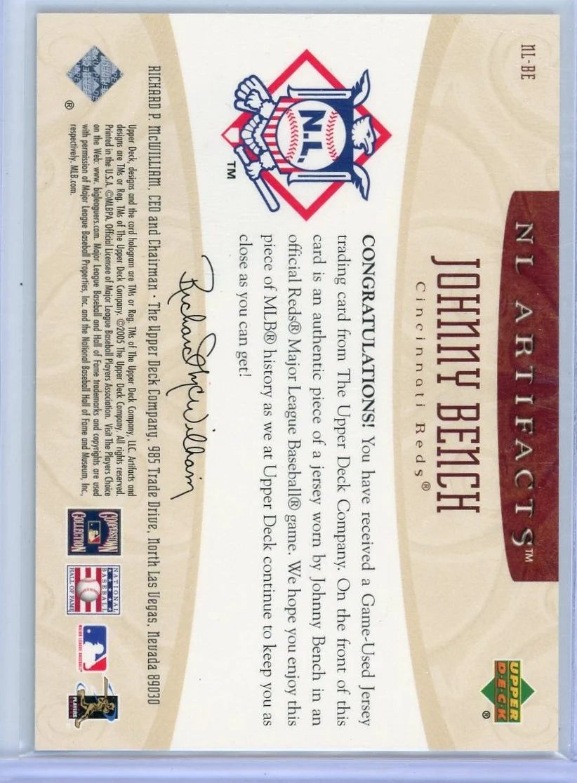 Johnny Bench 2005 Upper Deck NL Artifacts Relic #'d 295/325