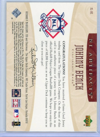 Johnny Bench 2005 Upper Deck NL Artifacts Relic #'d 295/325