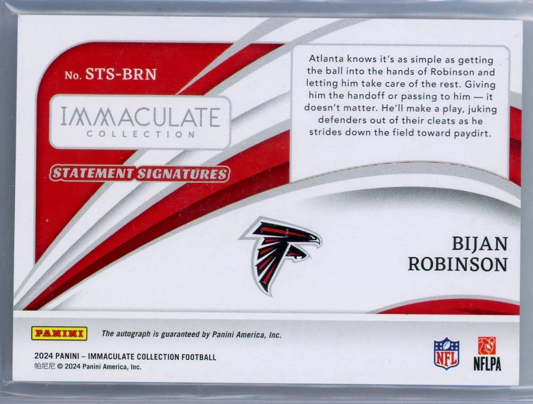 Bijan Robinson 2024 Panini Immaculate Statement Signatures  #'d 23/49